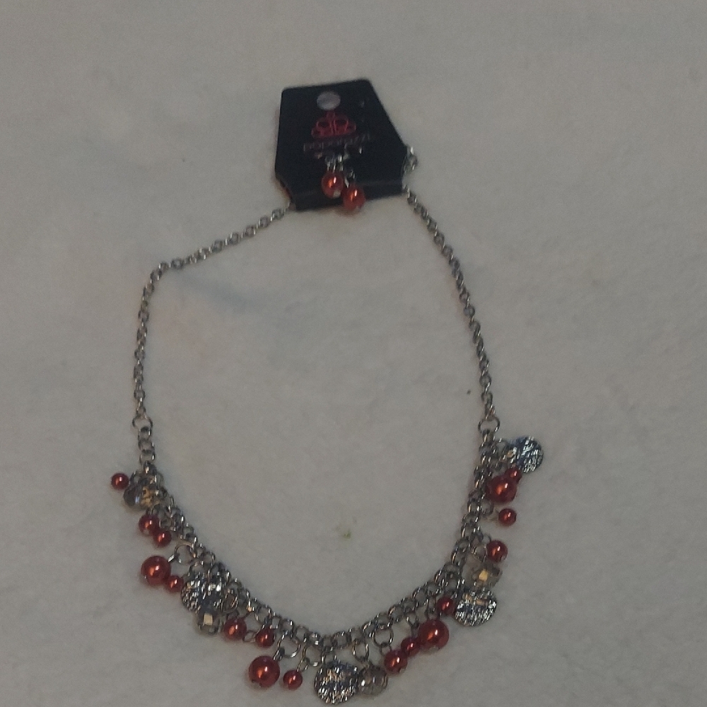 6/$10 Chic Silver Necklace with Red Accents